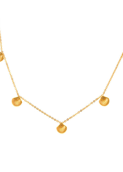 Baroque new geometric small scallop pendant necklace women's titanium steel plated 18k gold personality temperament clavicle chain ornament