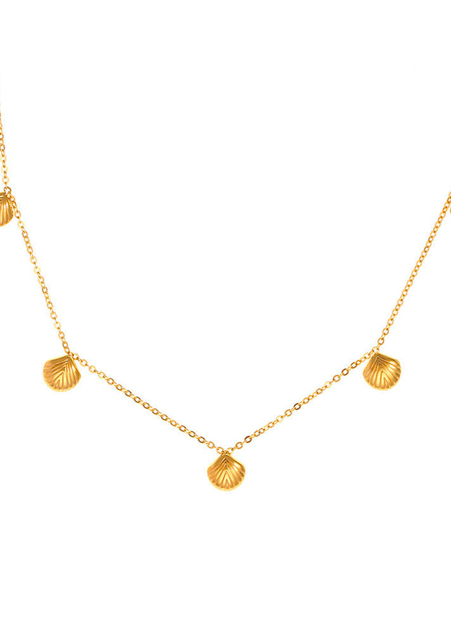 Baroque new geometric small scallop pendant necklace women's titanium steel plated 18k gold personality temperament clavicle chain ornament