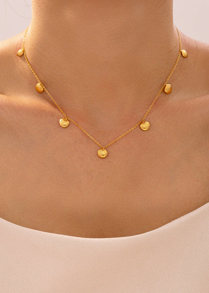 Baroque new geometric small scallop pendant necklace women's titanium steel plated 18k gold personality temperament clavicle chain ornament