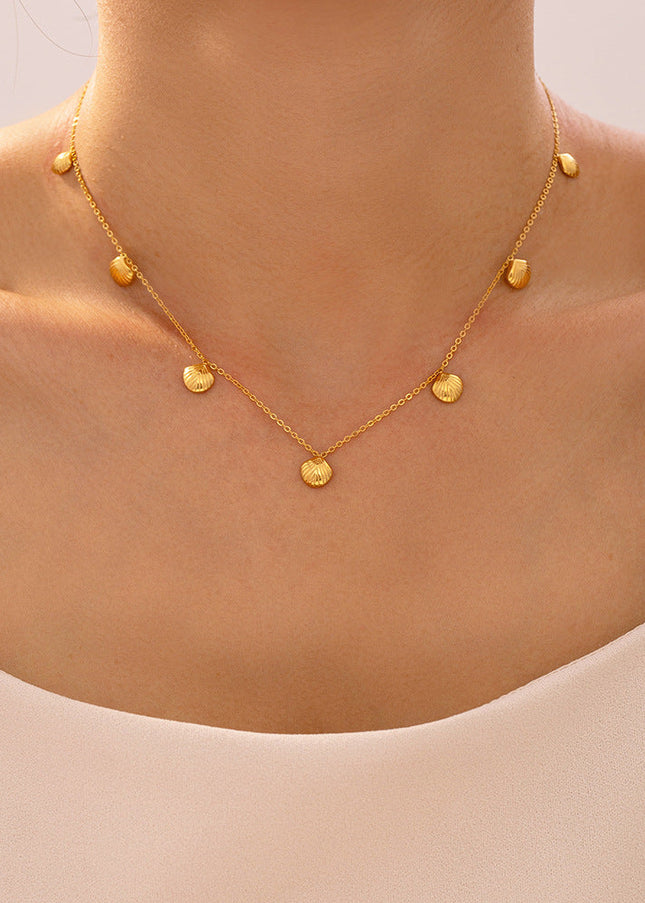 Baroque new geometric small scallop pendant necklace women's titanium steel plated 18k gold personality temperament clavicle chain ornament