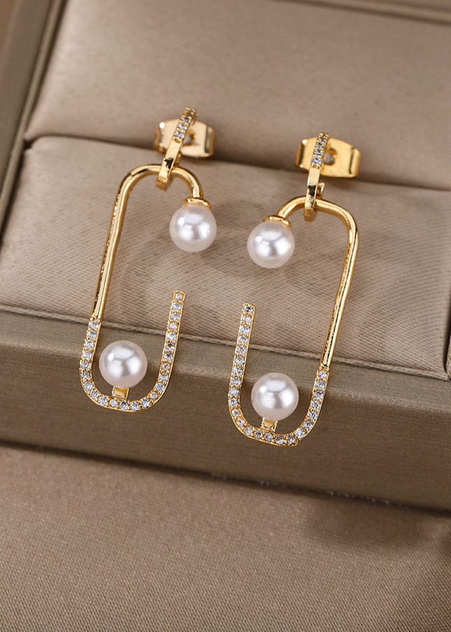 SOUVOIR 14K Gold Plated, Pearl, Zirconia Earrings Statement Earrings | Gold Zirconia Pearl Simple Drop Earrings