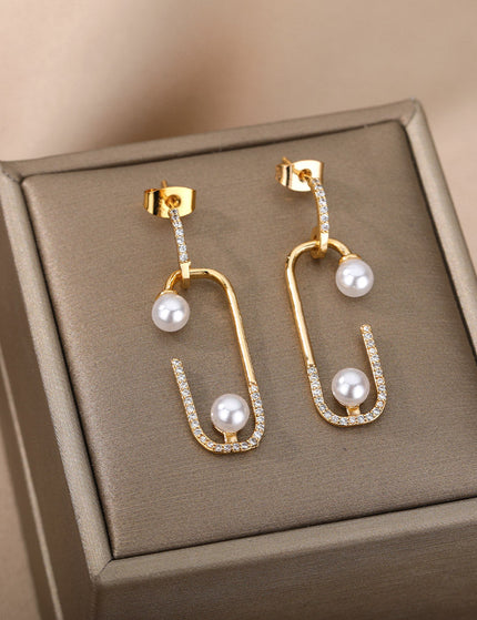 SOUVOIR Gold 14K Gold Plated, Pearl, Zirconia Earrings Statement Earrings | Gold Zirconia Pearl Simple Drop Earrings