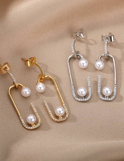 SOUVOIR Silver 14K Gold Plated, Pearl, Zirconia Earrings Statement Earrings | Gold Zirconia Pearl Simple Drop Earrings