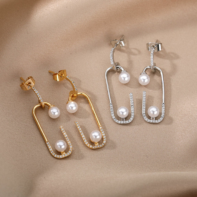 SOUVOIR Silver 14K Gold Plated, Pearl, Zirconia Earrings Statement Earrings | Gold Zirconia Pearl Simple Drop Earrings