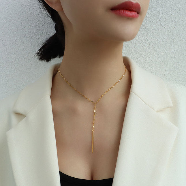 Marka: French Y-shaped necklace, short necklace with tassels, collarbone necklace, titanium steel, 18k gold, P529