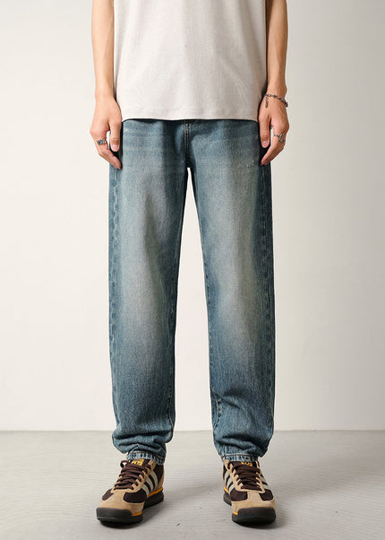 Stone-Washed Versatile Micro-Taper Straight-Leg Jeans - 28 / Mid Blue - Men’s Jeans