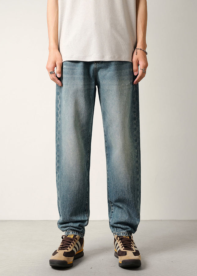 Stone-Washed Versatile Micro-Taper Straight-Leg Jeans - 28 / Mid Blue - Men’s Jeans