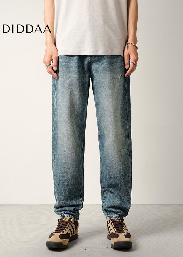 Stone-Washed Versatile Micro-Taper Straight-Leg Jeans - Men’s Jeans