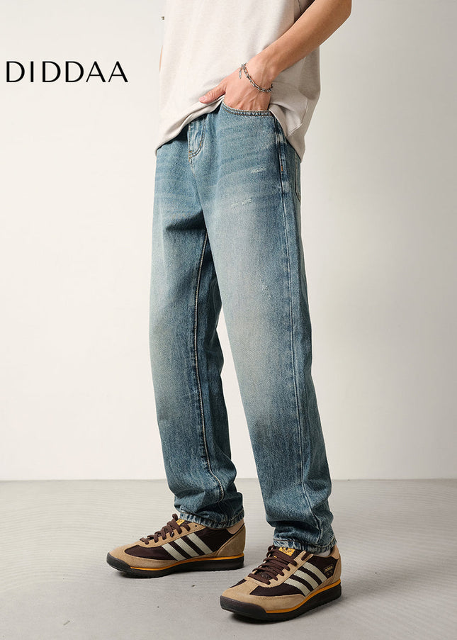 Stone-Washed Versatile Micro-Taper Straight-Leg Jeans - Men’s Jeans
