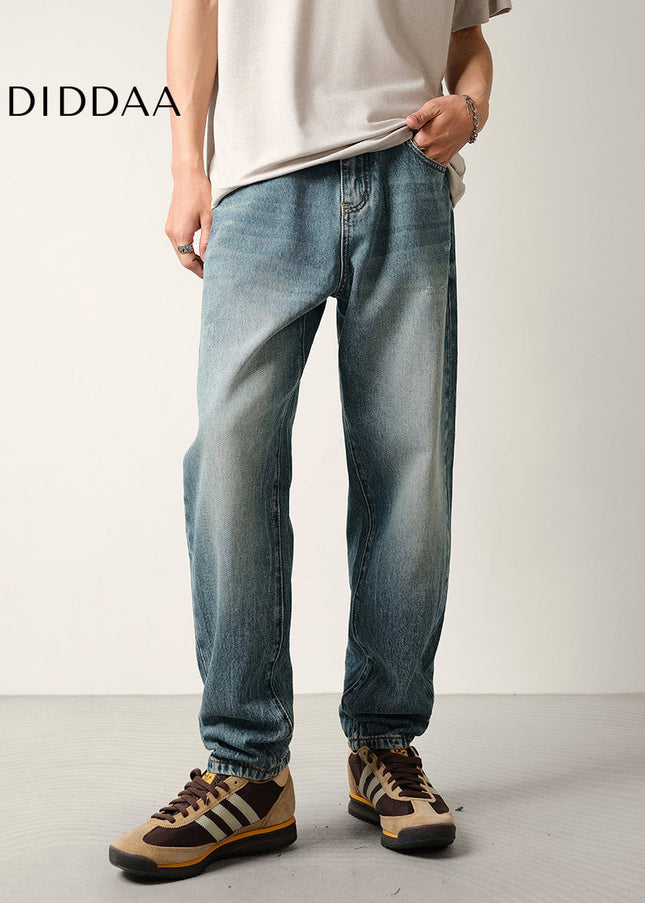 Stone-Washed Versatile Micro-Taper Straight-Leg Jeans - Men’s Jeans