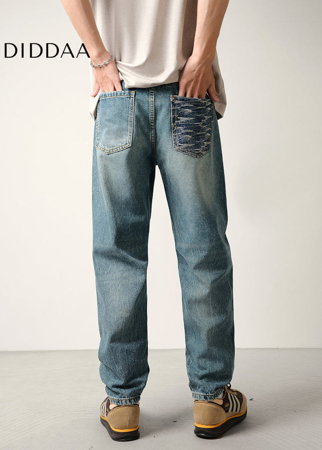 Stone-Washed Versatile Micro-Taper Straight-Leg Jeans - Men’s Jeans