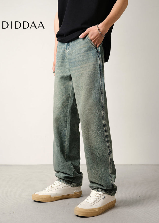 Stone-Washed Vintage Loose Straight-Leg Jeans - Men’s Jeans