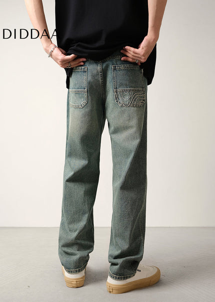 Stone-Washed Vintage Loose Straight-Leg Jeans - Men’s Jeans