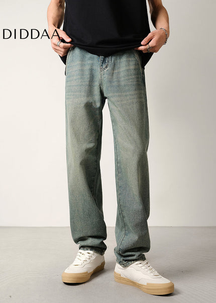 Stone-Washed Vintage Loose Straight-Leg Jeans - Men’s Jeans