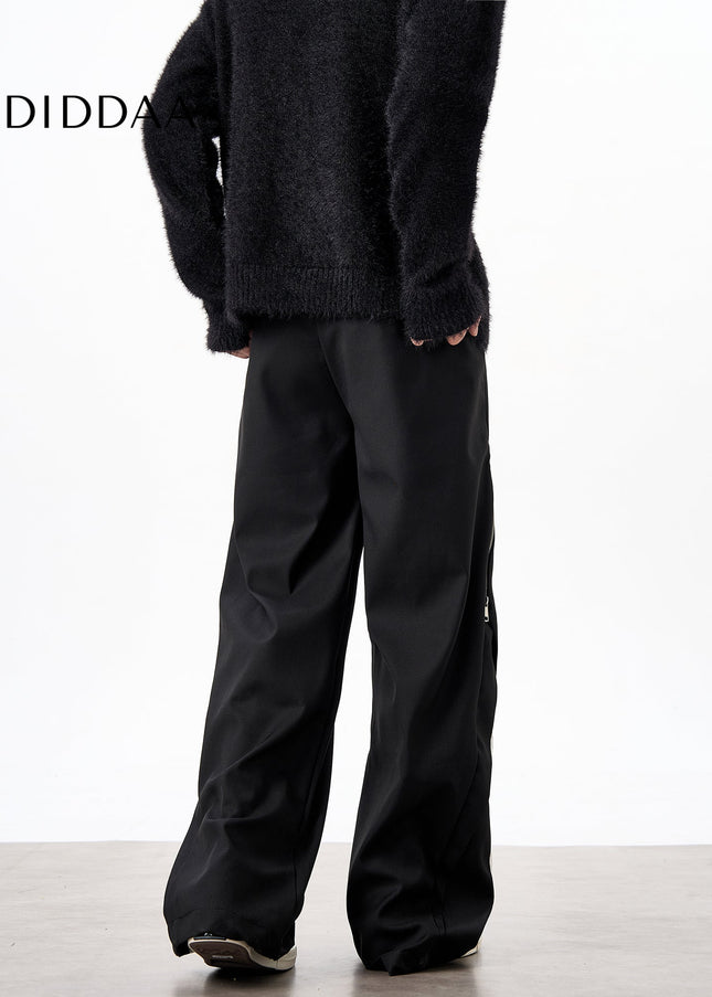 Striped Loose Fit Casual Pants with Side Zipper Design - Unisex Sweatpants