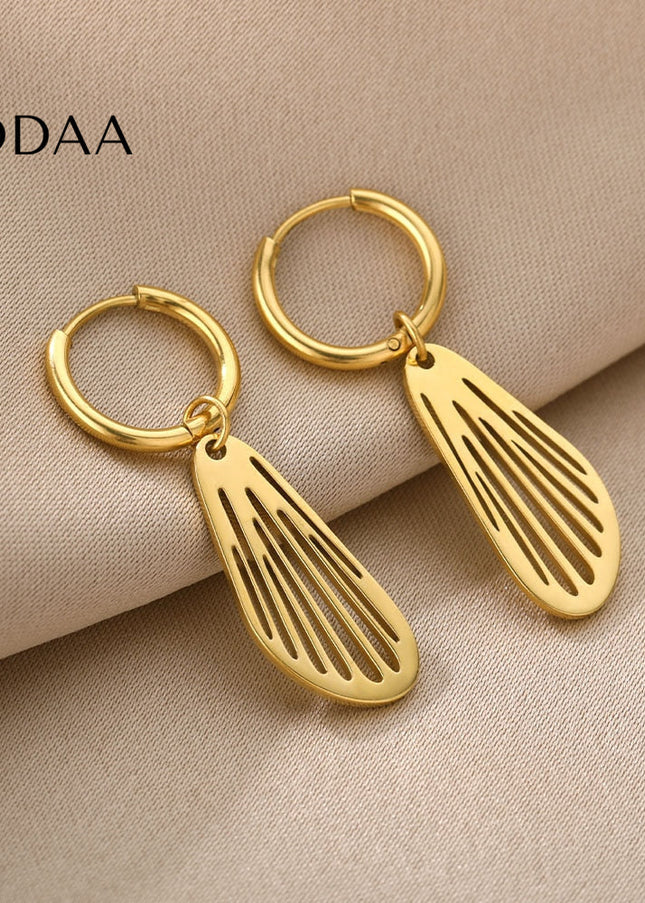 Sudan Earrings | Gold Simple Hoop Drop Earrings - Earrings
