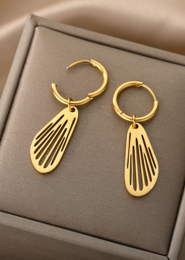Sudan Earrings | Gold Simple Hoop Drop Earrings - Gold - Earrings