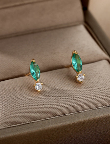 Suffait Earrings | Gold Emerald Zirconia Cute Stud Earrings - Gold - Earrings