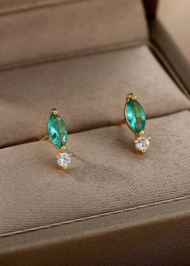 Suffait Earrings | Gold Emerald Zirconia Cute Stud Earrings - Gold - Earrings