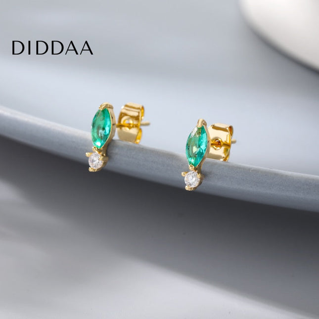 Suffait Earrings | Gold Emerald Zirconia Cute Stud Earrings - Earrings