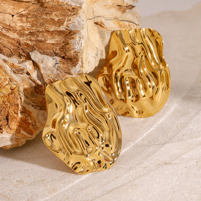 Jieding European and American cross-border jewelry stainless steel hammer earrings high-end sense stud earrings 18k gold titanium steel non-fading earrings