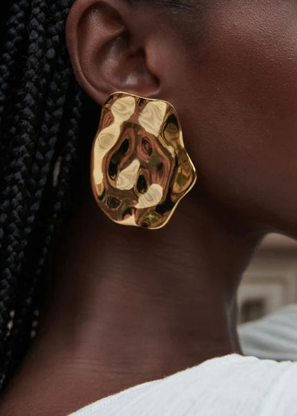 Jieding European and American cross-border jewelry stainless steel hammer earrings high-end sense stud earrings 18k gold titanium steel non-fading earrings