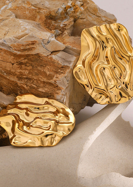 Jieding European and American cross-border jewelry stainless steel hammer earrings high-end sense stud earrings 18k gold titanium steel non-fading earrings