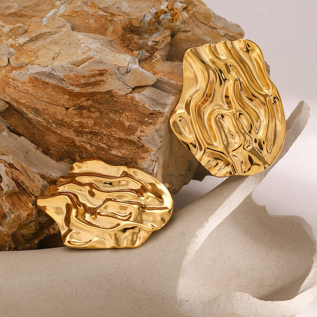 Jieding European and American cross-border jewelry stainless steel hammer earrings high-end sense stud earrings 18k gold titanium steel non-fading earrings