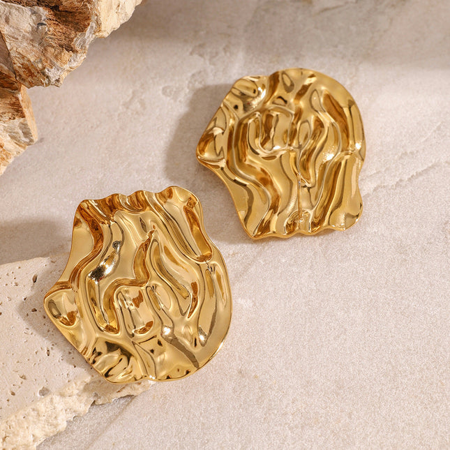 Jieding European and American cross-border jewelry stainless steel hammer earrings high-end sense stud earrings 18k gold titanium steel non-fading earrings