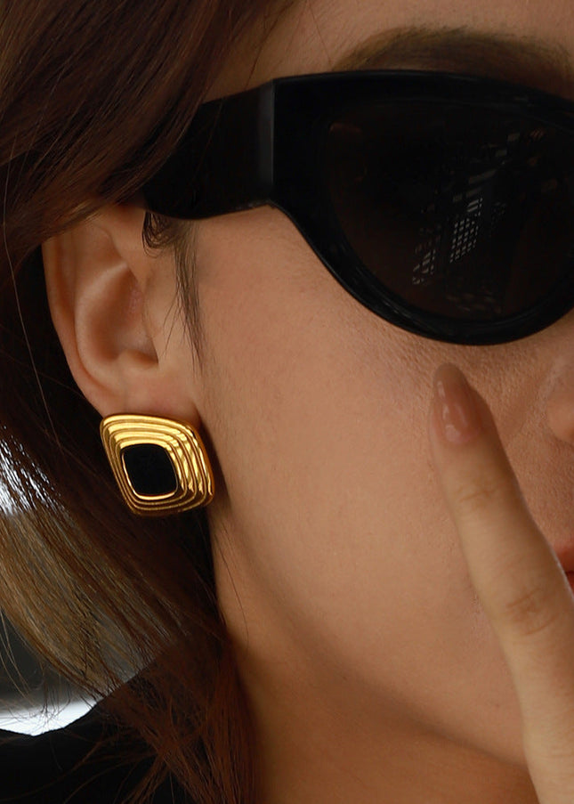 Jieding European and American resin titanium steel stud earrings women's non-fading earrings, light luxury, high-end earrings, stainless steel jewelry cross-border