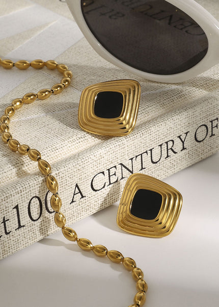 Jieding European and American resin titanium steel stud earrings women's non-fading earrings, light luxury, high-end earrings, stainless steel jewelry cross-border