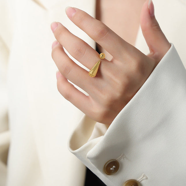 European and American new niche design, simple personality, sense of luxury, irregular geometric titanium steel gold-plated open ring jewelry