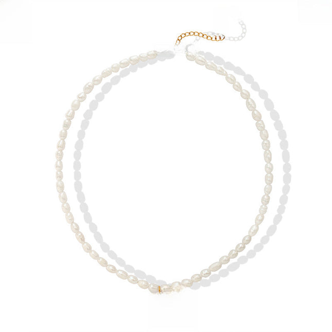 French Fashionable Natural Freshwater Pearl Clavicle Chain Titanium Steel Gold Plated Moon Pendant Necklace Personality Versatile Accessories