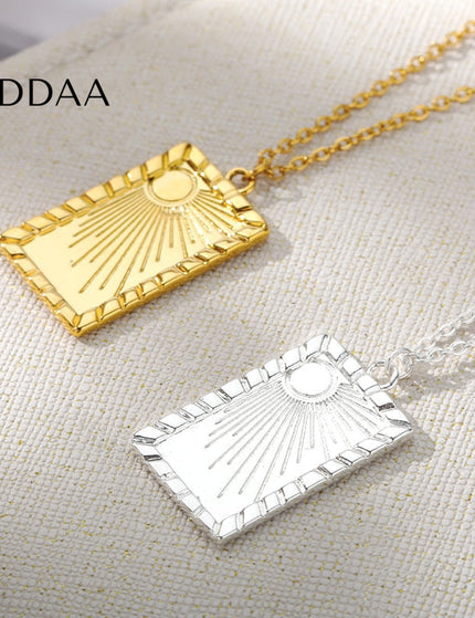 Sunrise Pendant Necklace | Gold Shining Sun Dog Tag Chain - Silver - Necklaces