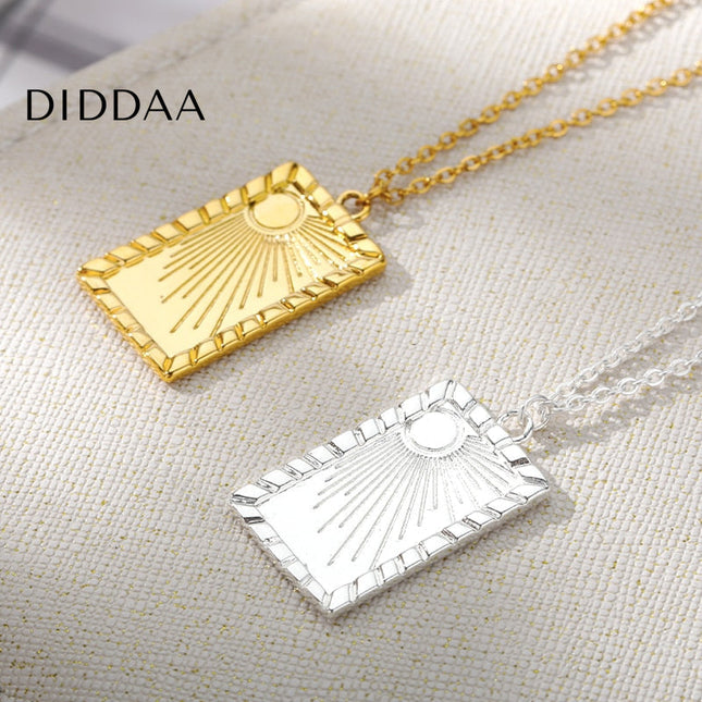 Sunrise Pendant Necklace | Gold Shining Sun Dog Tag Chain - Silver - Necklaces