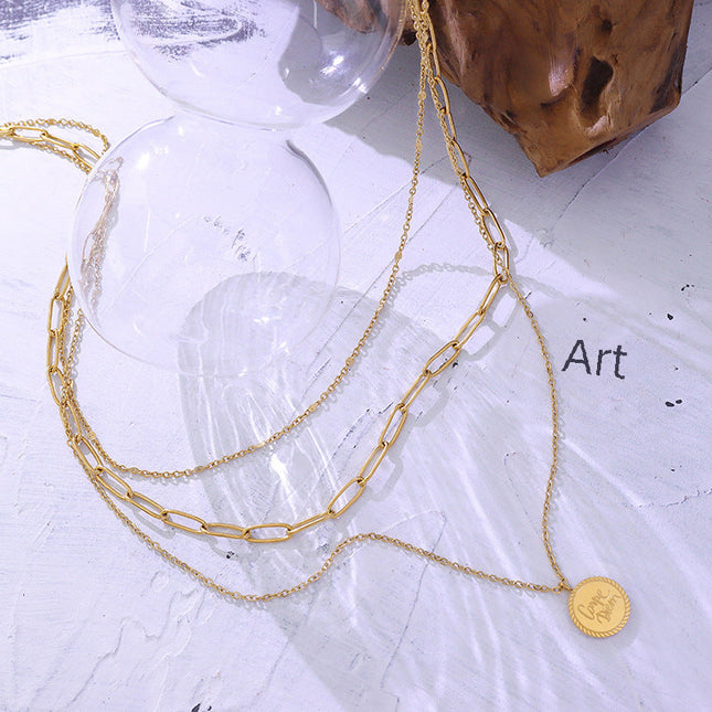 European and American versatile cold wind English alphabet medallion pendant necklace cross-border hot-selling titanium steel clavicle chain jewelry