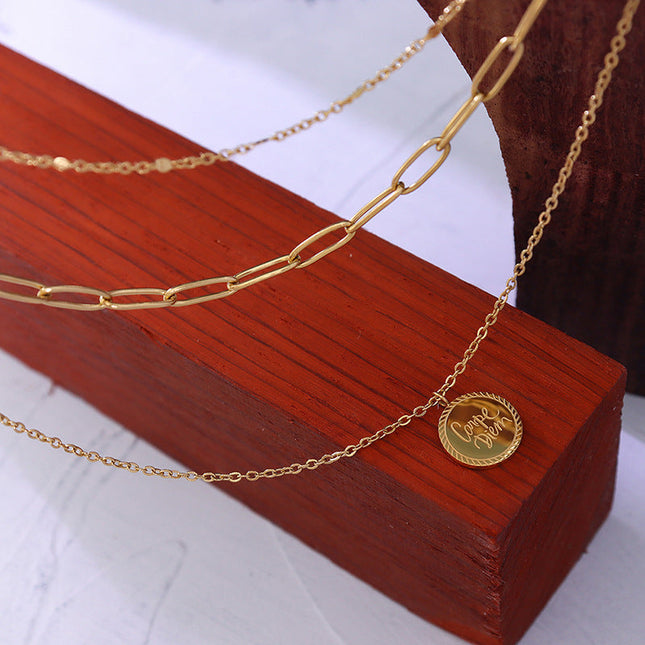 European and American versatile cold wind English alphabet medallion pendant necklace cross-border hot-selling titanium steel clavicle chain jewelry