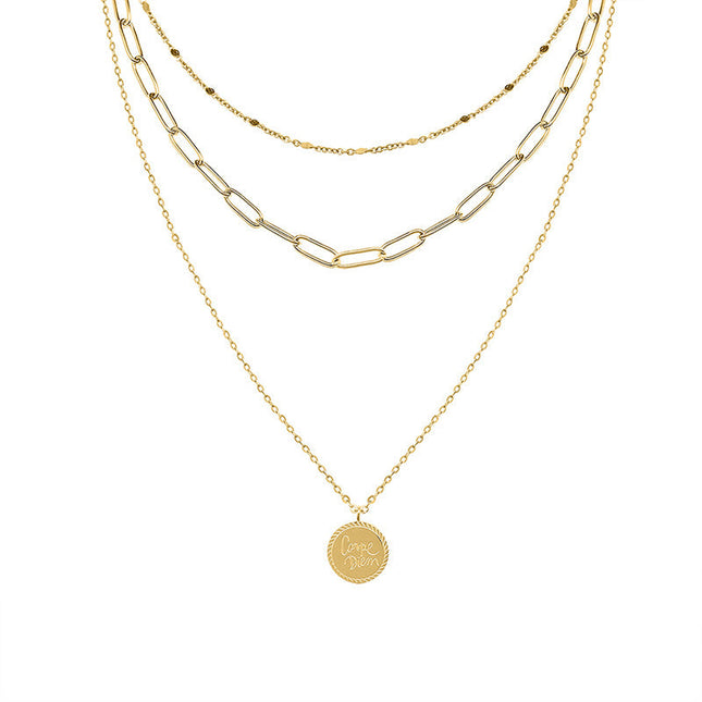 European and American versatile cold wind English alphabet medallion pendant necklace cross-border hot-selling titanium steel clavicle chain jewelry