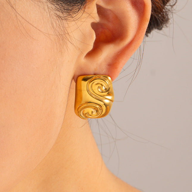 Jieding European and American stainless steel geometric stud premium ins earrings 18k titanium steel earrings cross-border earrings