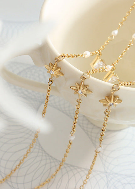 Korean tide geometric Mangxing triangle pendant necklace inlaid with zircon freshwater pearl stitched chain personalized jewelry