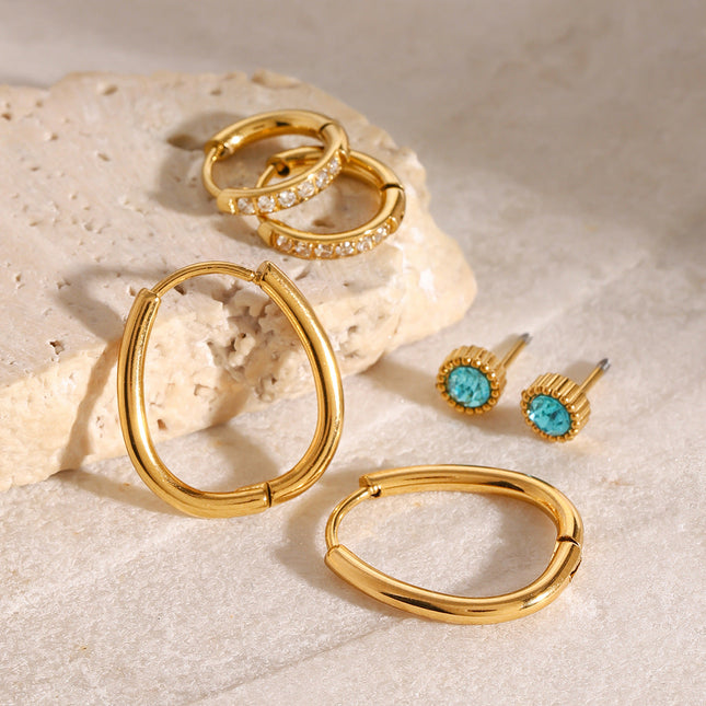 Jieding European and American three pairs of stainless steel circle earrings high-end zircon stud earrings titanium steel earrings cross-border earring