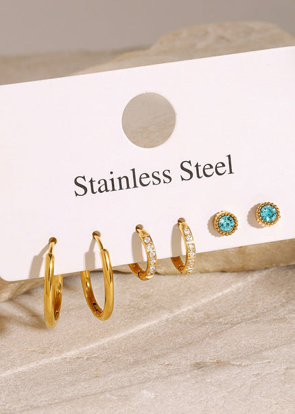 Jieding European and American three pairs of stainless steel circle earrings high-end zircon stud earrings titanium steel earrings cross-border earring