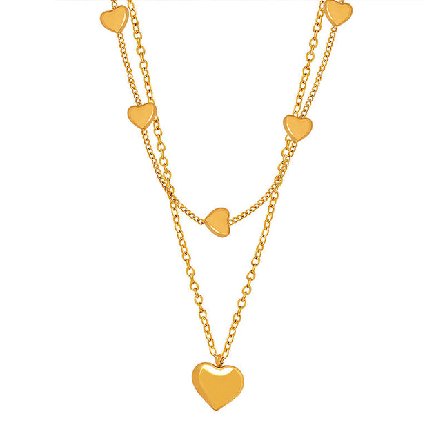 Japanese and Korean love peach heart double-layer chain simple titanium steel wholesale jewelry does not fade girls niche necklace clavicle chain