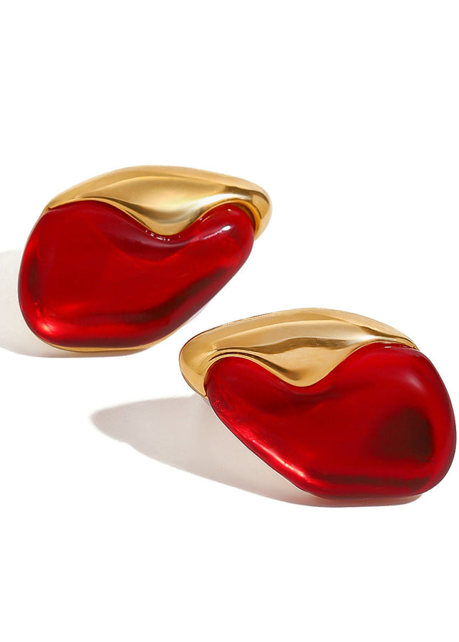 Jieding European and American stainless steel red stud earrings high-end irregular natural stone earrings titanium steel earrings cross-border jewelry