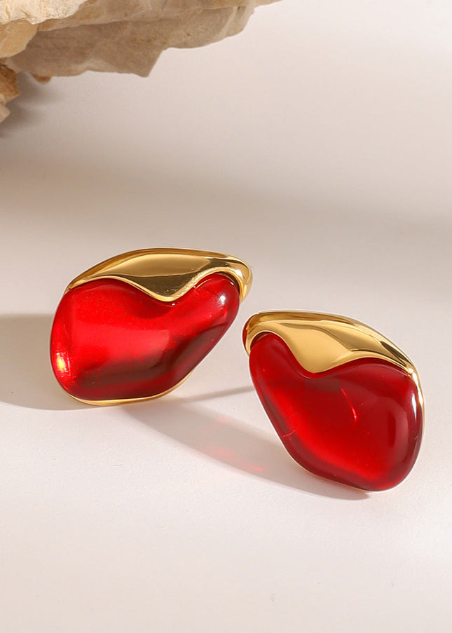 Jieding European and American stainless steel red stud earrings high-end irregular natural stone earrings titanium steel earrings cross-border jewelry