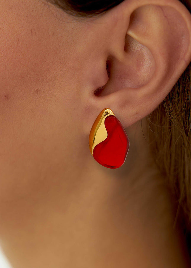 Jieding European and American stainless steel red stud earrings high-end irregular natural stone earrings titanium steel earrings cross-border jewelry