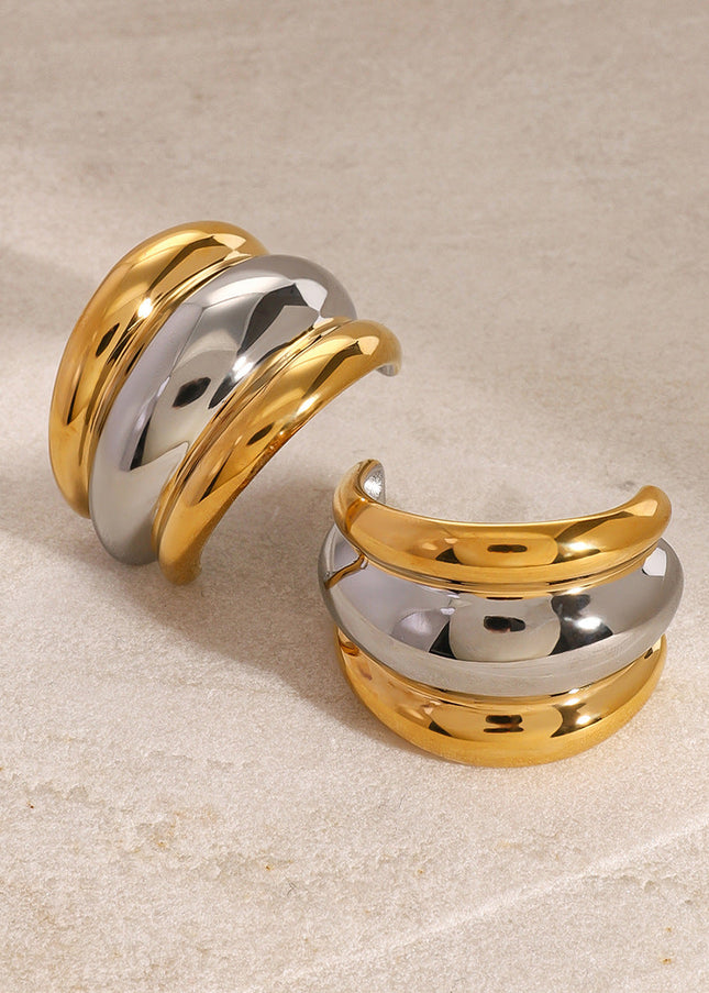 Jieding European and American stainless steel color-blocked double C earrings are high-end niche ins stud earrings titanium steel color-retaining earrings cross-border