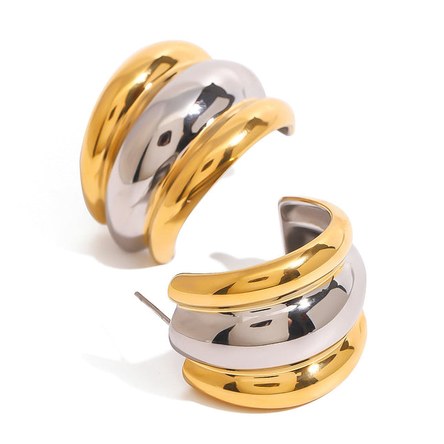 Jieding European and American stainless steel color-blocked double C earrings are high-end niche ins stud earrings titanium steel color-retaining earrings cross-border