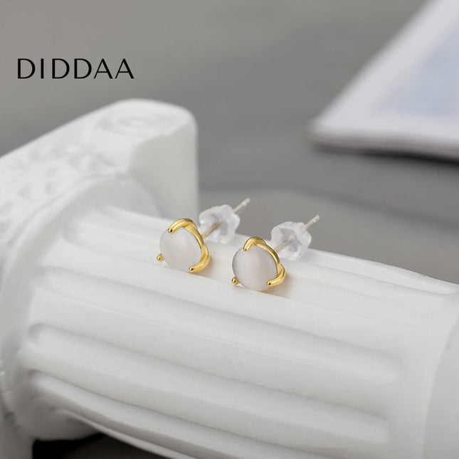 Taime Earrings | Gold White Opal Stone Cute Stud Earrings - Gold - Earrings