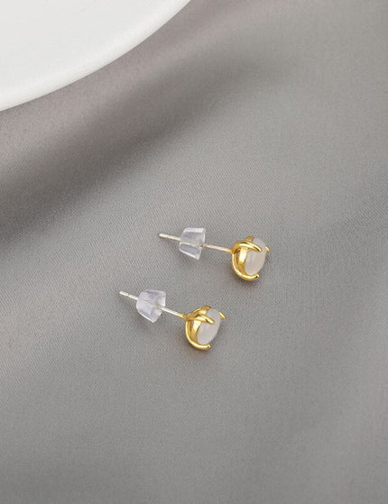 Taime Earrings | Gold White Opal Stone Cute Stud Earrings - Gold - Earrings